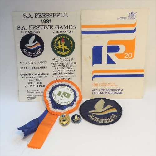 SA Feesspele 1981 pin badge, rosette, blazer badge, booklet, closing program and joint 20 year / Vol