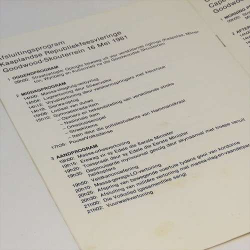 SA Feesspele 1981 pin badge, rosette, blazer badge, booklet, closing program and joint 20 year / Vol
