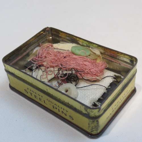 Vintage needlework bag with needles, pins, thread and lots of other needlework spares in bag