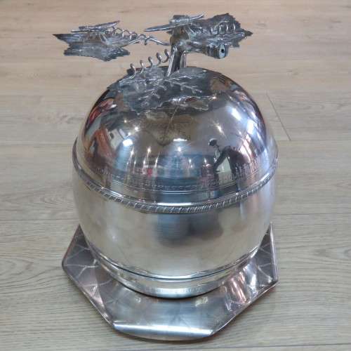 Silverplated Bangkok arts and crafts ice/punch bucket on drip tray - 37 cm High