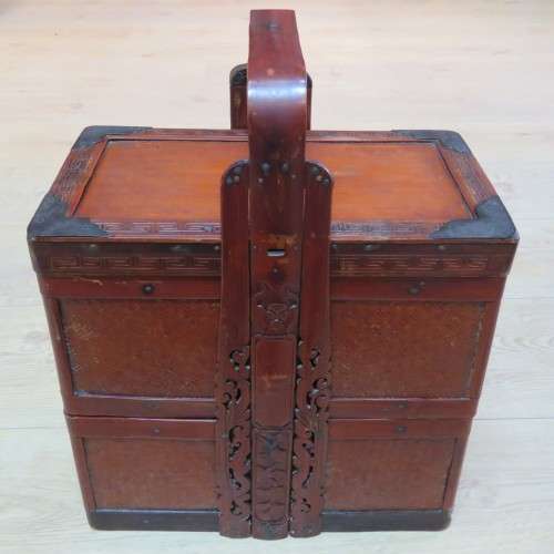 Chinese stackable wicker basket with handle - 45 cm High - Top 21 x 36 cm