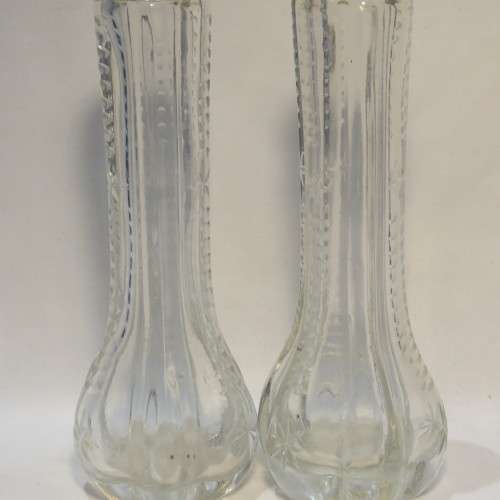 Pair of Antique glass flower pots with hallmarked silver rim