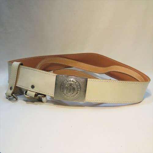 German Bundeswehr white Sam Browne leather belt - Length 95 cm