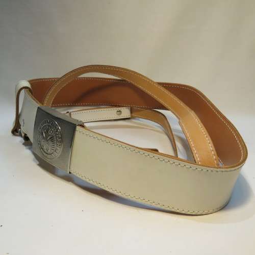 German Bundeswehr white Sam Browne leather belt - Length 95 cm