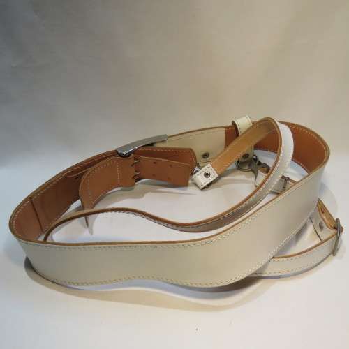 German Bundeswehr white Sam Browne leather belt - Length 95 cm