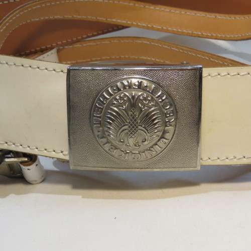 German Bundeswehr white Sam Browne leather belt - Length 95 cm