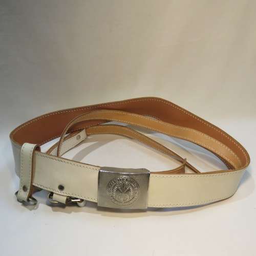 German Bundeswehr white Sam Browne leather belt - Length 95 cm