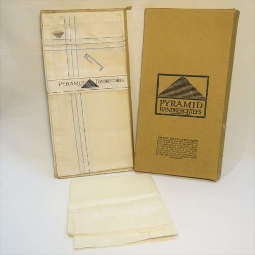 Pair of unused Pyramid cotton vintage handkerchiefs plus extra silk handkerchief - In original box
