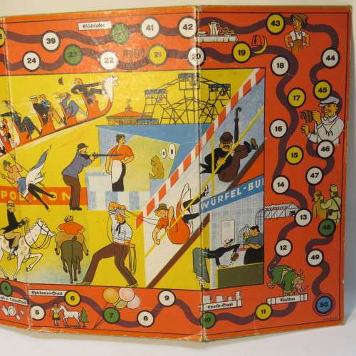 Antique German Fahrmarktspiel game with handwritten rules - Size 29 x 44 cm