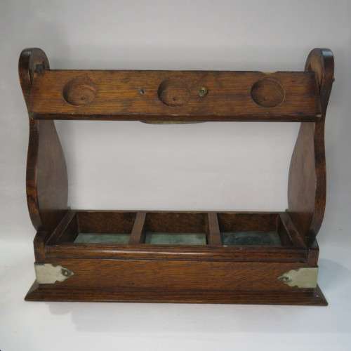 Edwardian Oak Tantalus with silver trimmings - Only 1 decanter plus 3 tops