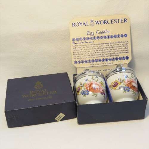 Vintage Royal Worcester egg coddler pair in original box