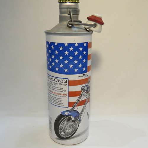 Vintage Fancy Biker beer tin bottle - Still sealed - Not to be consumed