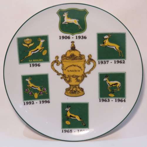 Springbok Rugby emblems 1900-1996 on The Leaping Springbok collectible plate