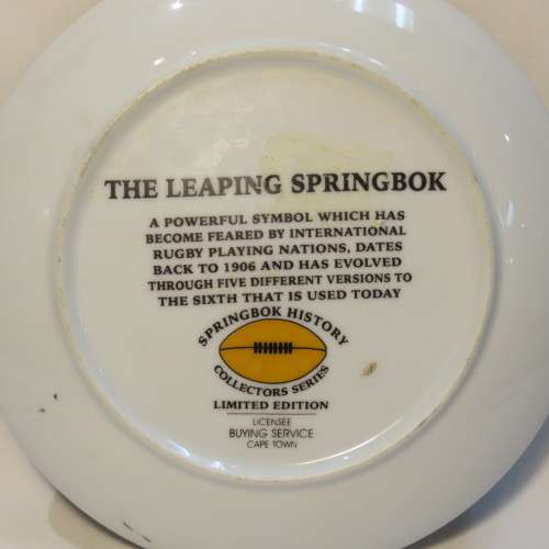Springbok Rugby emblems 1900-1996 on The Leaping Springbok collectible plate