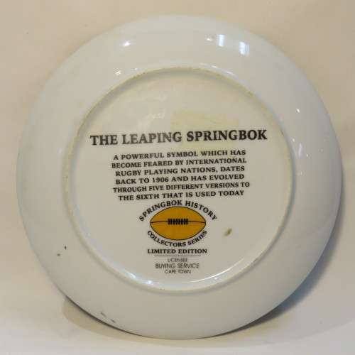 Springbok Rugby emblems 1900-1996 on The Leaping Springbok collectible plate