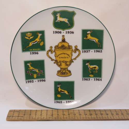 Springbok Rugby emblems 1900-1996 on The Leaping Springbok collectible plate