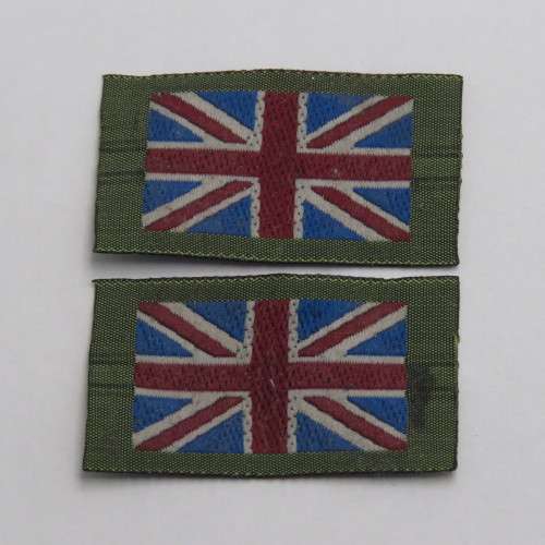 Pair of British Army Union Jack flag uniform badges
