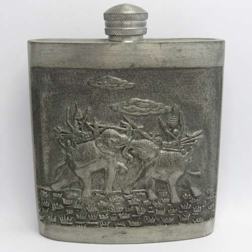 Vintage tin liquor flask - With Easter motif