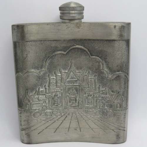 Vintage tin liquor flask - With Easter motif