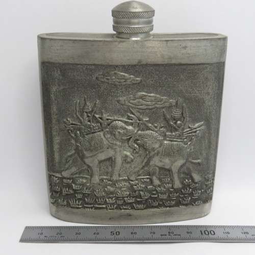Vintage tin liquor flask - With Easter motif