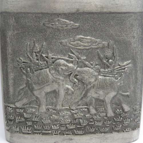 Vintage tin liquor flask - With Easter motif