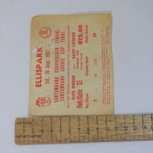 1987 Ellispark Currie Cup final ticket - Some damage