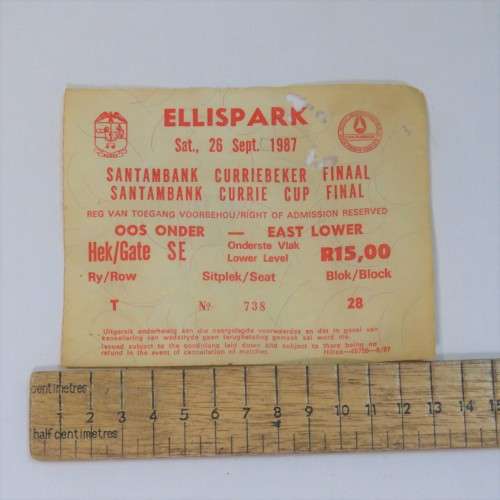 1987 Ellispark Currie Cup final ticket - Some damage