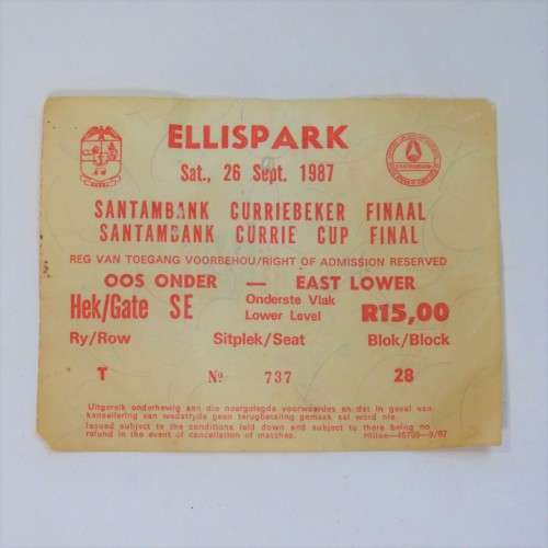 Ellispark 1987 Currie Cup final ticket