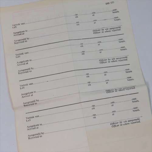 SADF Route Form to sergeant FJAM van Wyngaard from Leeudoringstad to Bloemfontein