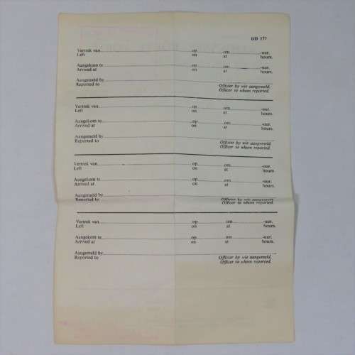 SADF Route Form to sergeant FJAM van Wyngaard from Leeudoringstad to Bloemfontein