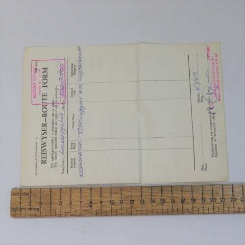 SADF Route Form to sergeant FJAM van Wyngaard from Leeudoringstad to Bloemfontein