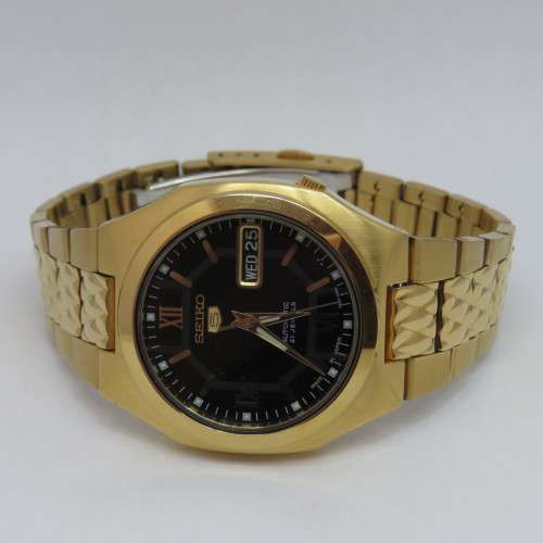 Seiko 5 Automatic mens watch with black dial - Gold tone - 7S26-02H0 - Excellent condition