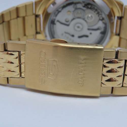 Seiko 5 Automatic mens watch with black dial - Gold tone - 7S26-02H0 - Excellent condition