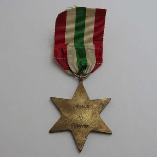 WW2 Italy Star issued to M26606 J Mathyse