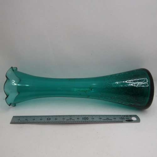 Vintage green crackled glass flower vase
