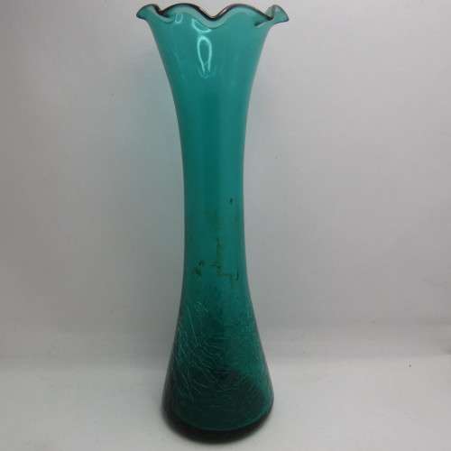 Vintage green crackled glass flower vase