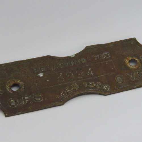 1953 Orange Free State 4W tax tag - #3994