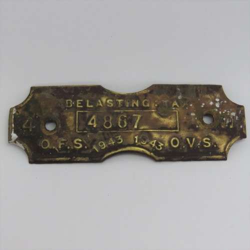WW2 1943 Orange Free State 4W tax tag - #4867