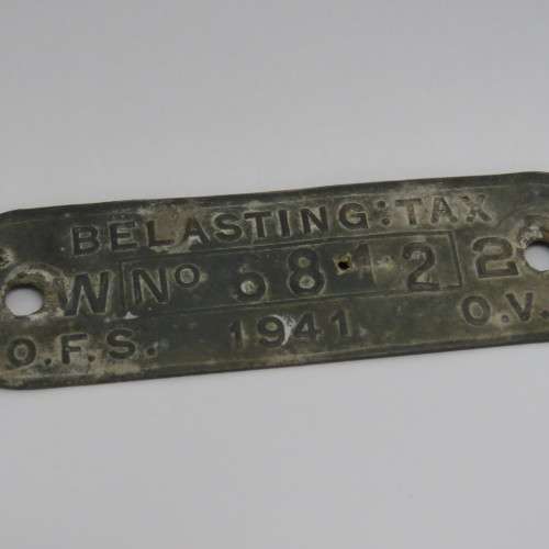WW2 1941 Orange Free State 2W tax tag - #6812