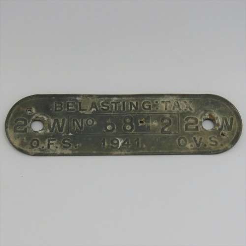 WW2 1941 Orange Free State 2W tax tag - #6812