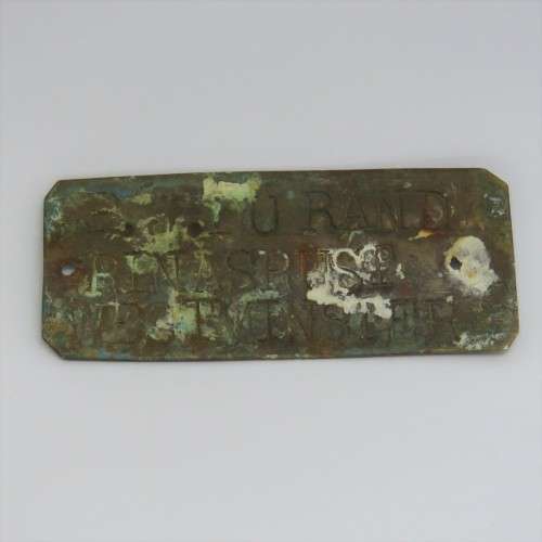 Antique brass name tag - PJ Du Rand, Ninasrust, Westminster