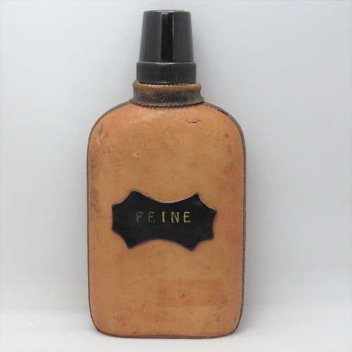 Vintage `Peine` glass hipflask with leather cladding