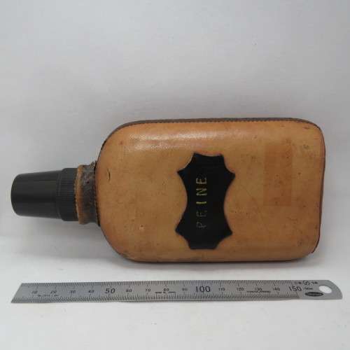 Vintage `Peine` glass hipflask with leather cladding