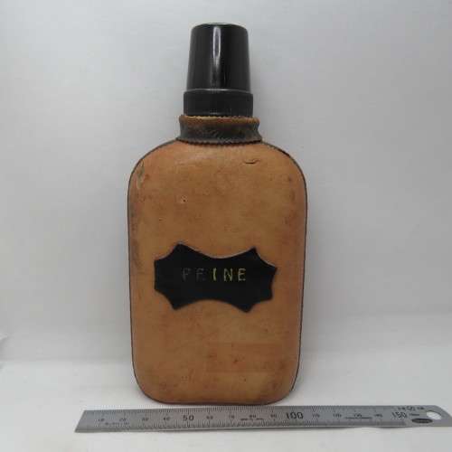 Vintage `Peine` glass hipflask with leather cladding