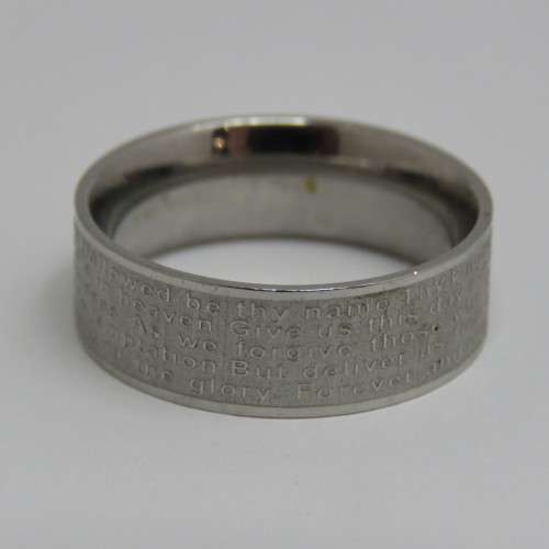 Icon stainless steel mens ring with `Our Father` prayer and cross