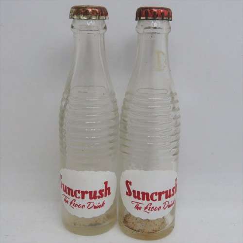 Pair of vintage Suncrush miniature cooldrink bottles