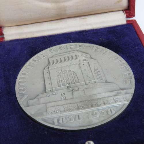 Voortrekker-Eeufees 1838-1938 fakkeloop silverplated bronze medallion