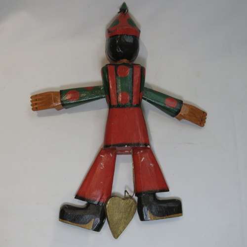 Vintage Pinocchio wooden figure with pull string - Broken thumb
