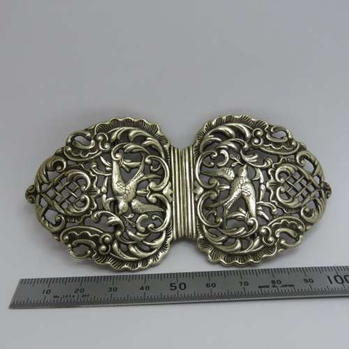 Silverplated belt buckle with swallows - Antique item - Nurses buckle