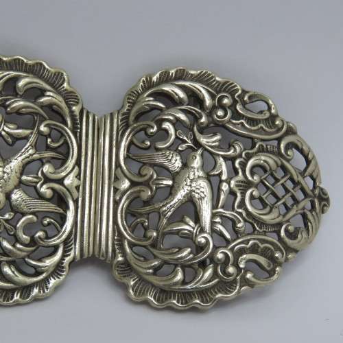 Silverplated belt buckle with swallows - Antique item - Nurses buckle